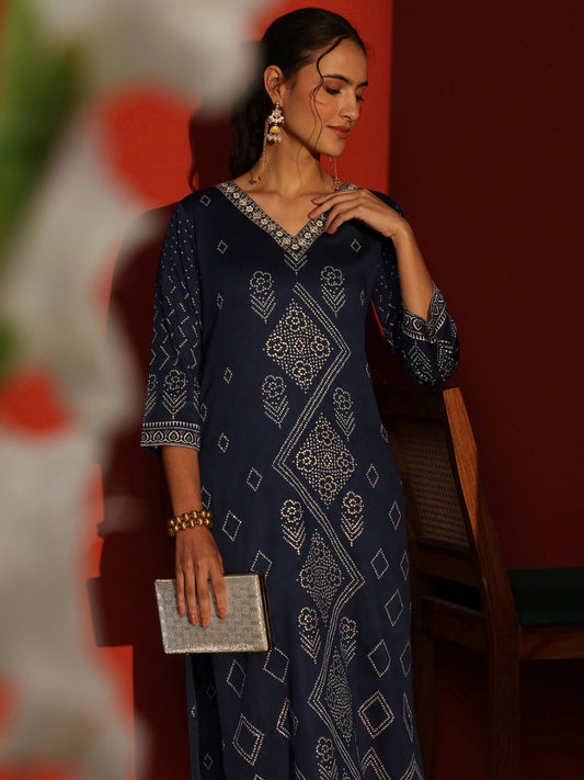 Blue Bandhani Printed Cotton Straight Kurta