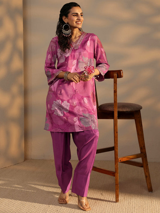 Pink Floral Printed Muslin Co-Ord Set