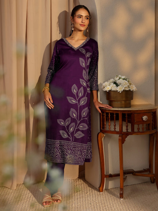 Burgundy Bandhani Printed Cotton Straight Kurta